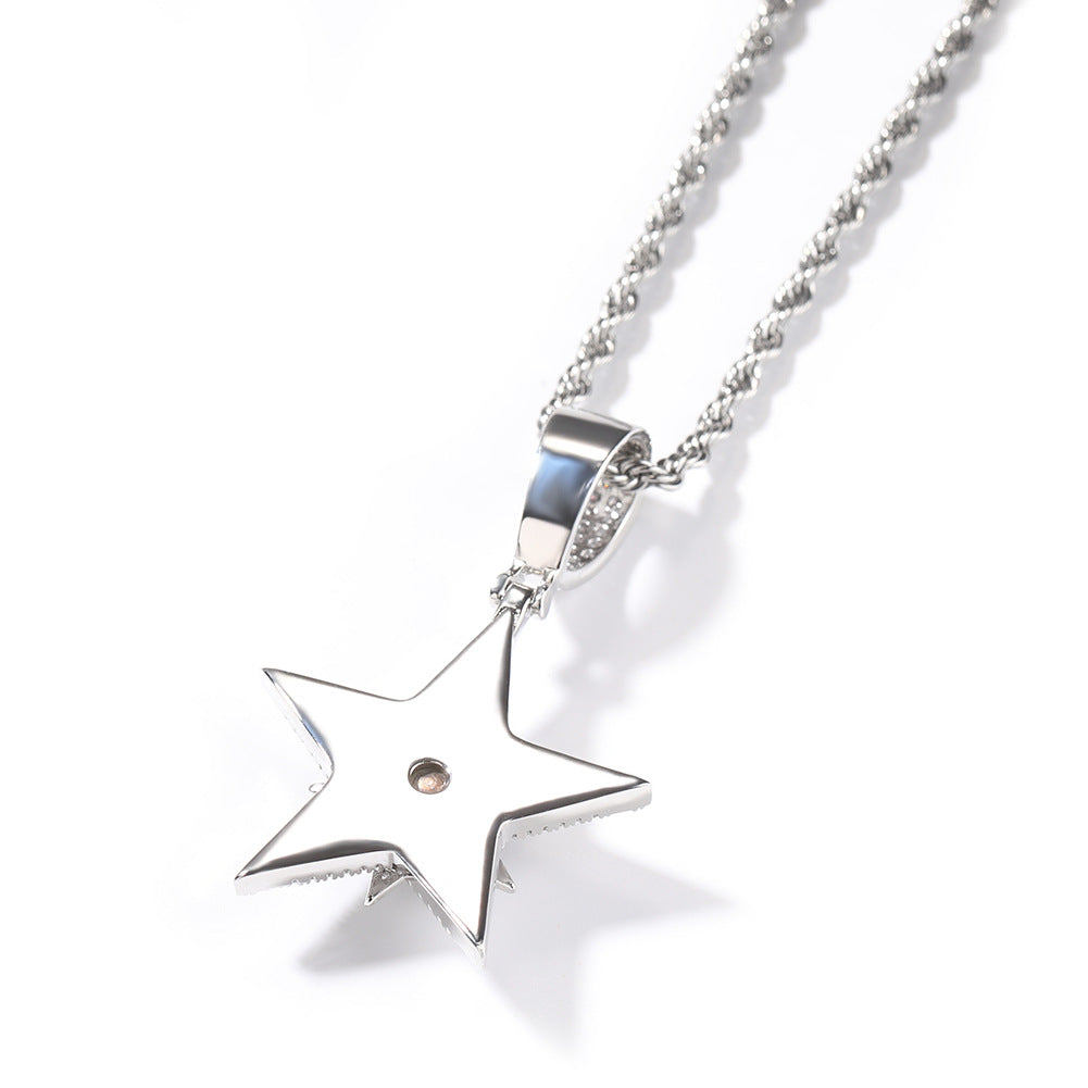 Hip-hop diamond-studded rotating five-pointed star necklace by nowadaysfashion