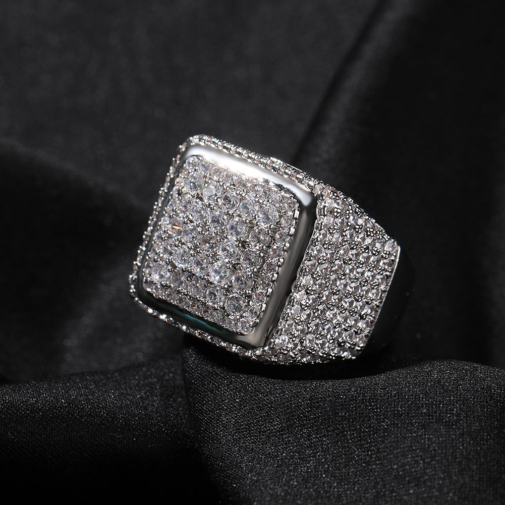 Hip-hop large square ring with zircon by nowadaysfashion