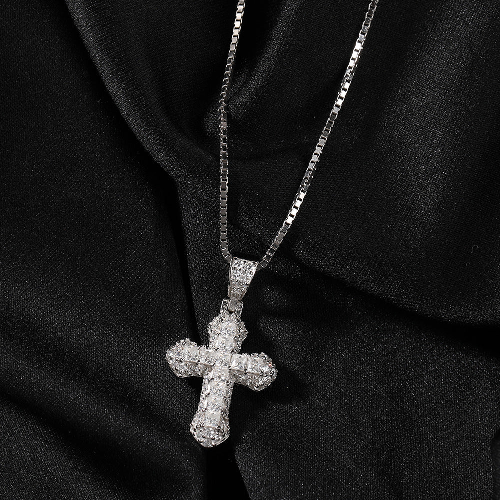 Gold-plated, diamond-encrusted mini cross necklace by nowadaysfashion