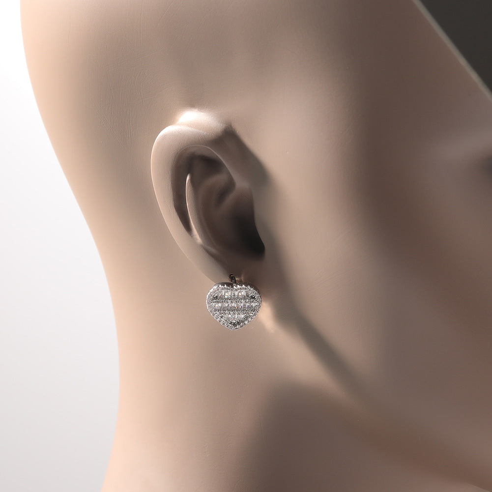 Hip-hop inlaid zircon heart-shaped earrings by nowadaysfashion
