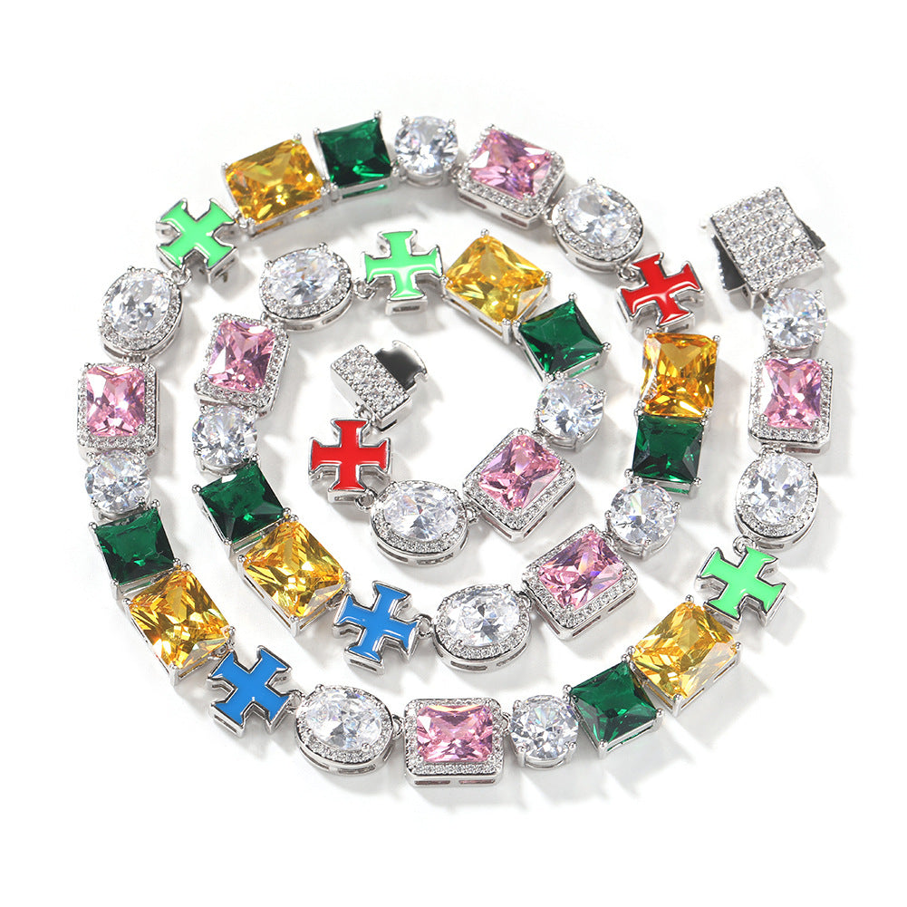 Hip-hop necklace with colorful zircon inlays and a square cross by nowadaysfashion