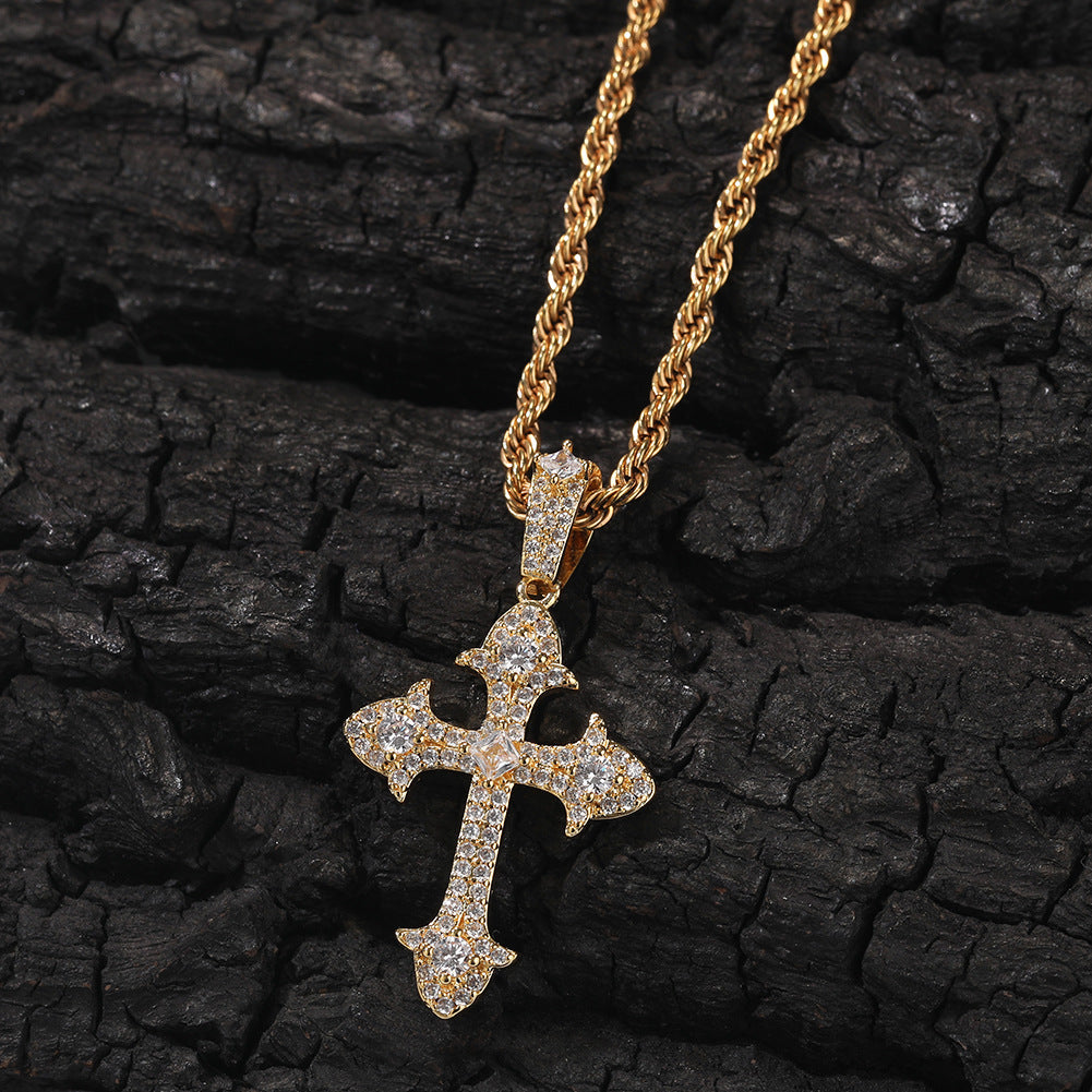 Hip-Hop Diamond-Encrusted Zircon Cross Necklace by nowadaysfashion