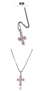 Gold-plated, diamond-encrusted mini cross necklace by nowadaysfashion