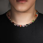 Exquisite diamond-encrusted colored gemstone bracelet and necklace by nowadaysfashion