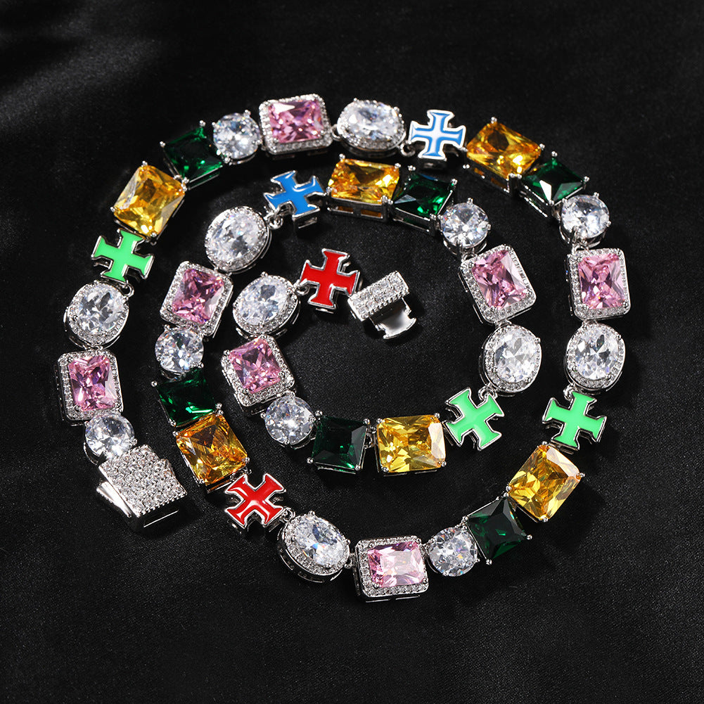 Hip-hop necklace with colorful zircon inlays and a square cross by nowadaysfashion