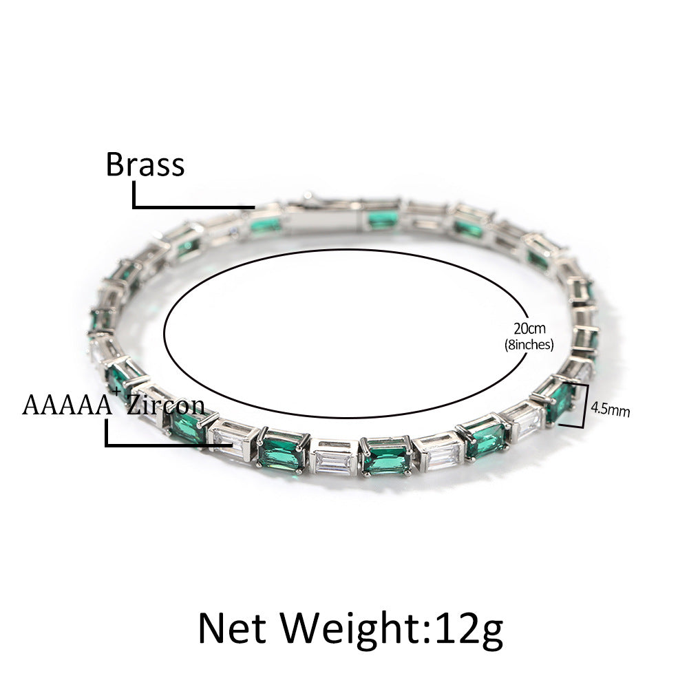 Hip-hop zircon-encrusted emerald color-matching tennis chain by nowadaysfashion
