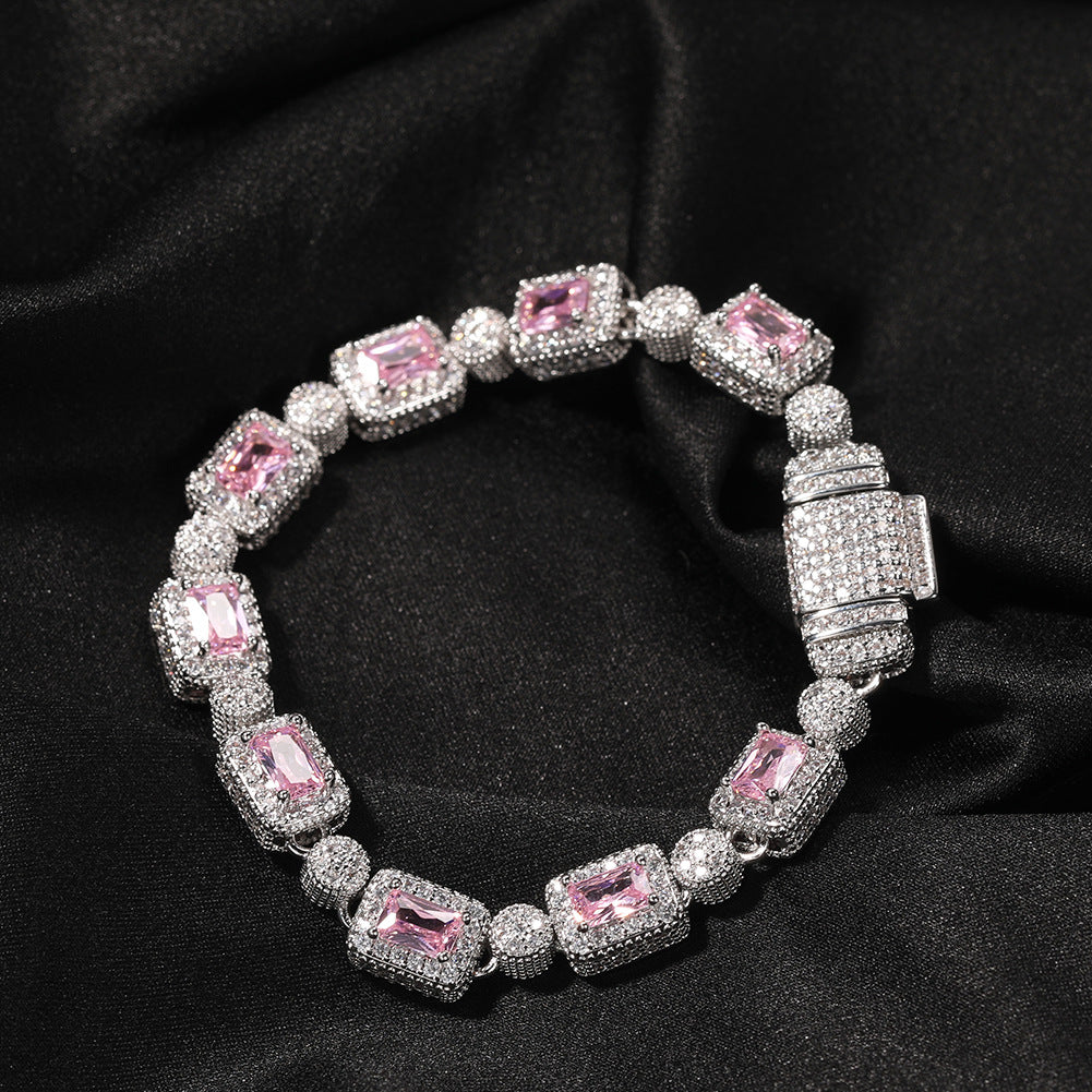 Copper inlaid pink zircon hip-hop bracelet by nowadaysfashion