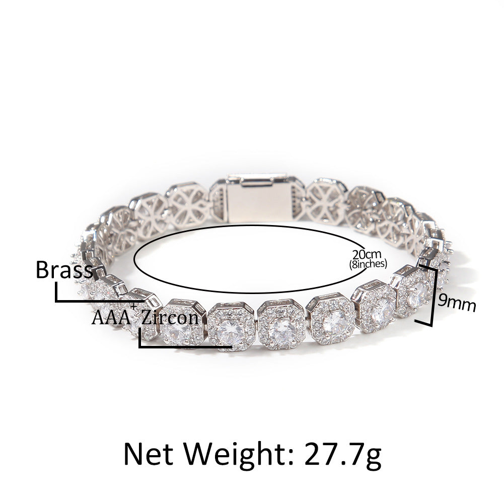 Hip-hop 9mm square rock candy zircon bracelet by nowadaysfashion