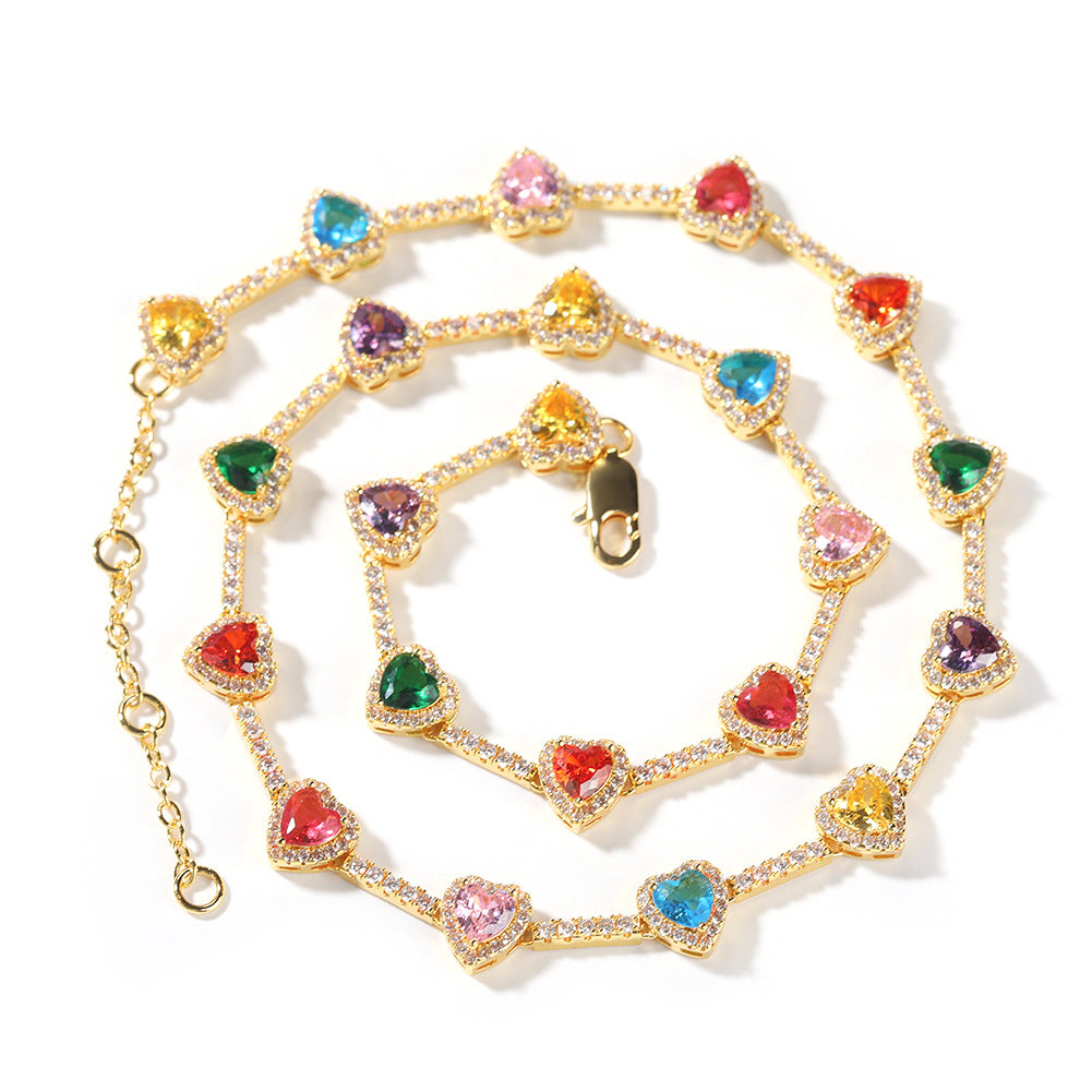 Hip-hop colorful heart-shaped adjustable bracelet and necklace by nowadaysfashion