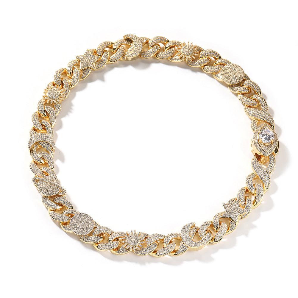 Hip-hop zircon-encrusted sun, star and eye necklace by nowadaysfashion
