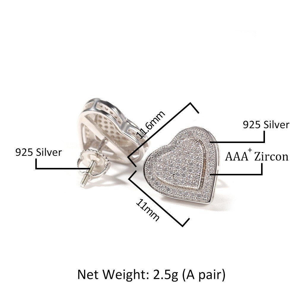 Hip Hop diamond-encrusted 925 silver stud earrings by nowadaysfashion