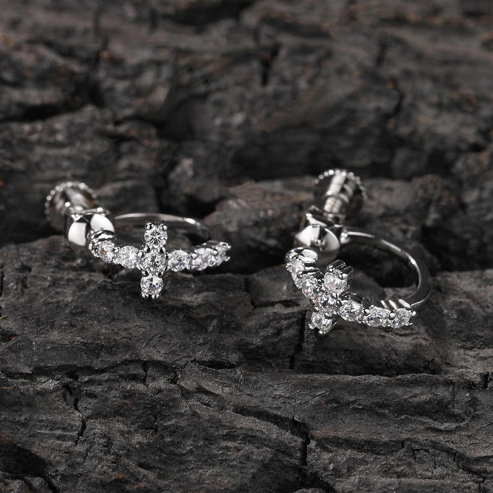 Hip Hop Zircon Black Spiral Clasp Cross Earrings by nowadaysfashion