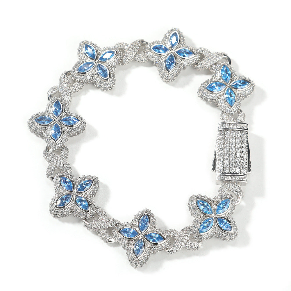 Hip-hop zircon colored infinite four-leaf clover bracelet by nowadaysfashion