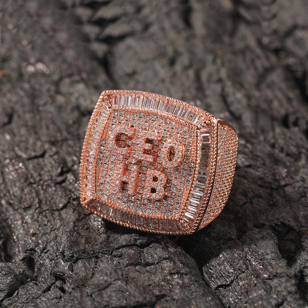 Hip-hop diamond-encrusted zircon DIY letter square ring by nowadaysfashion