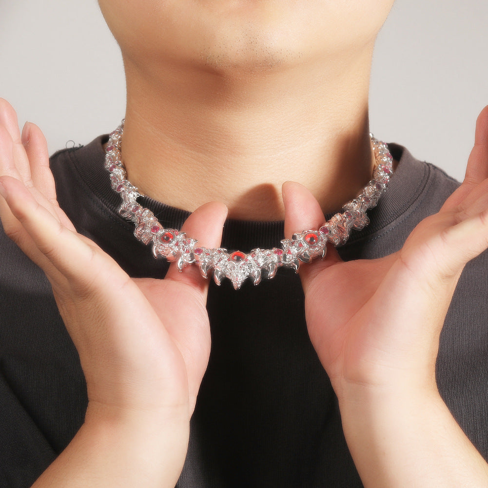 Hip-hop exaggerated spiky parasitic red-eyed thorn diamond-encrusted necklace by nowadaysfashion