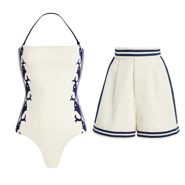 Swimsuit Navy Halter One Piece Swimsuit Set Women by Bella Mia