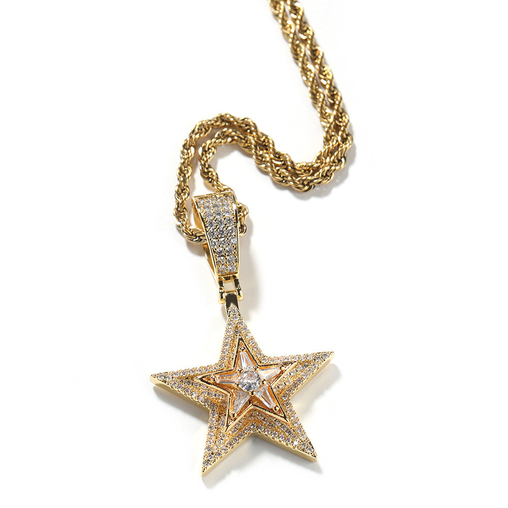 Hip-hop diamond-studded rotating five-pointed star necklace by nowadaysfashion