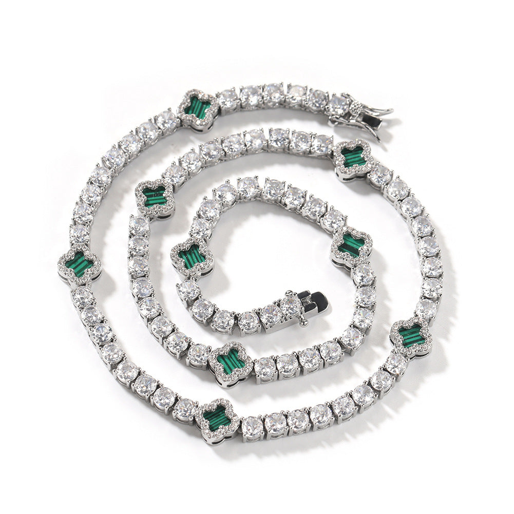 Hip-hop four-leaf clover diamond tennis chain necklace bracelet by nowadaysfashion
