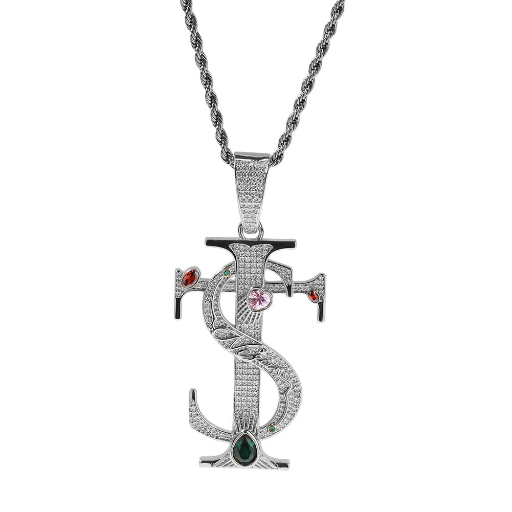 Hip-hop colored zircon TS cross necklace by nowadaysfashion