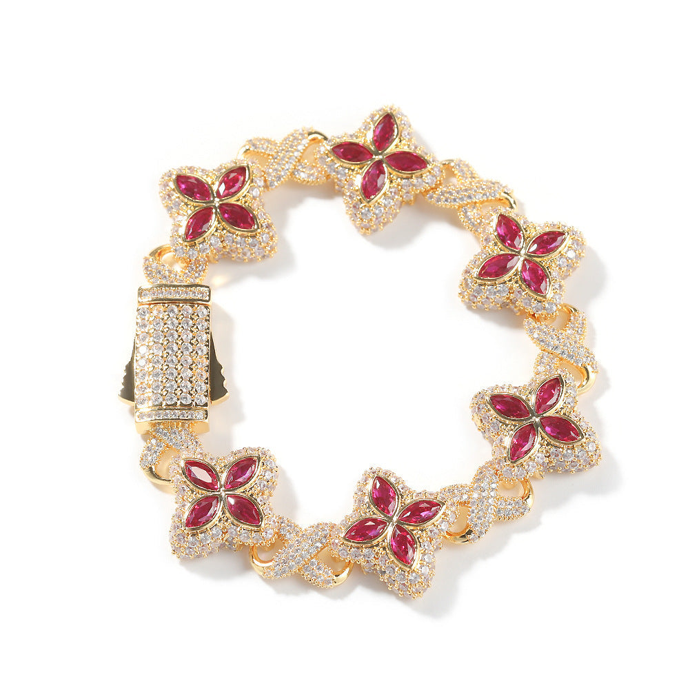 Hip-hop zircon colored infinite four-leaf clover bracelet by nowadaysfashion