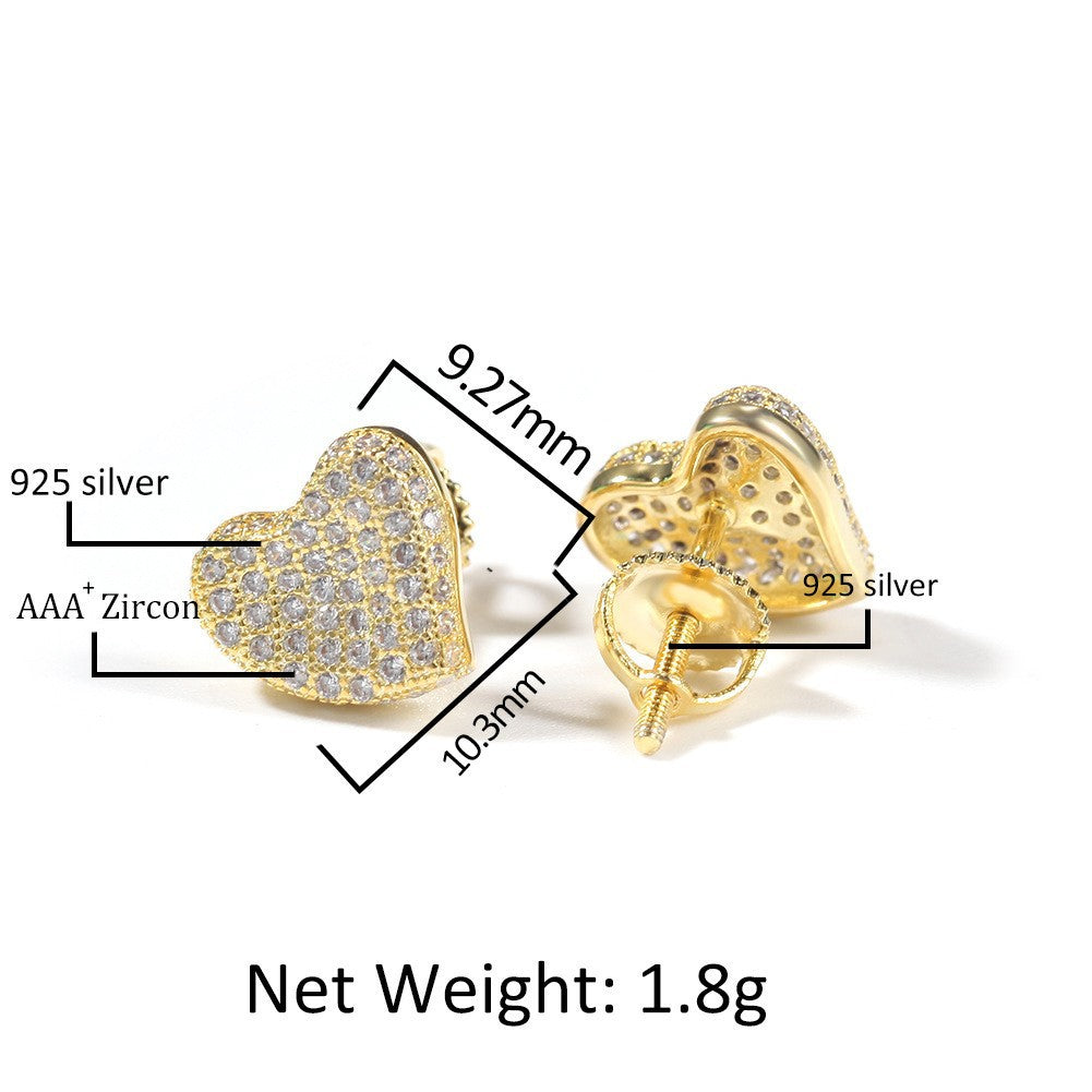 Hip Hop diamond-encrusted 925 silver stud earrings by nowadaysfashion