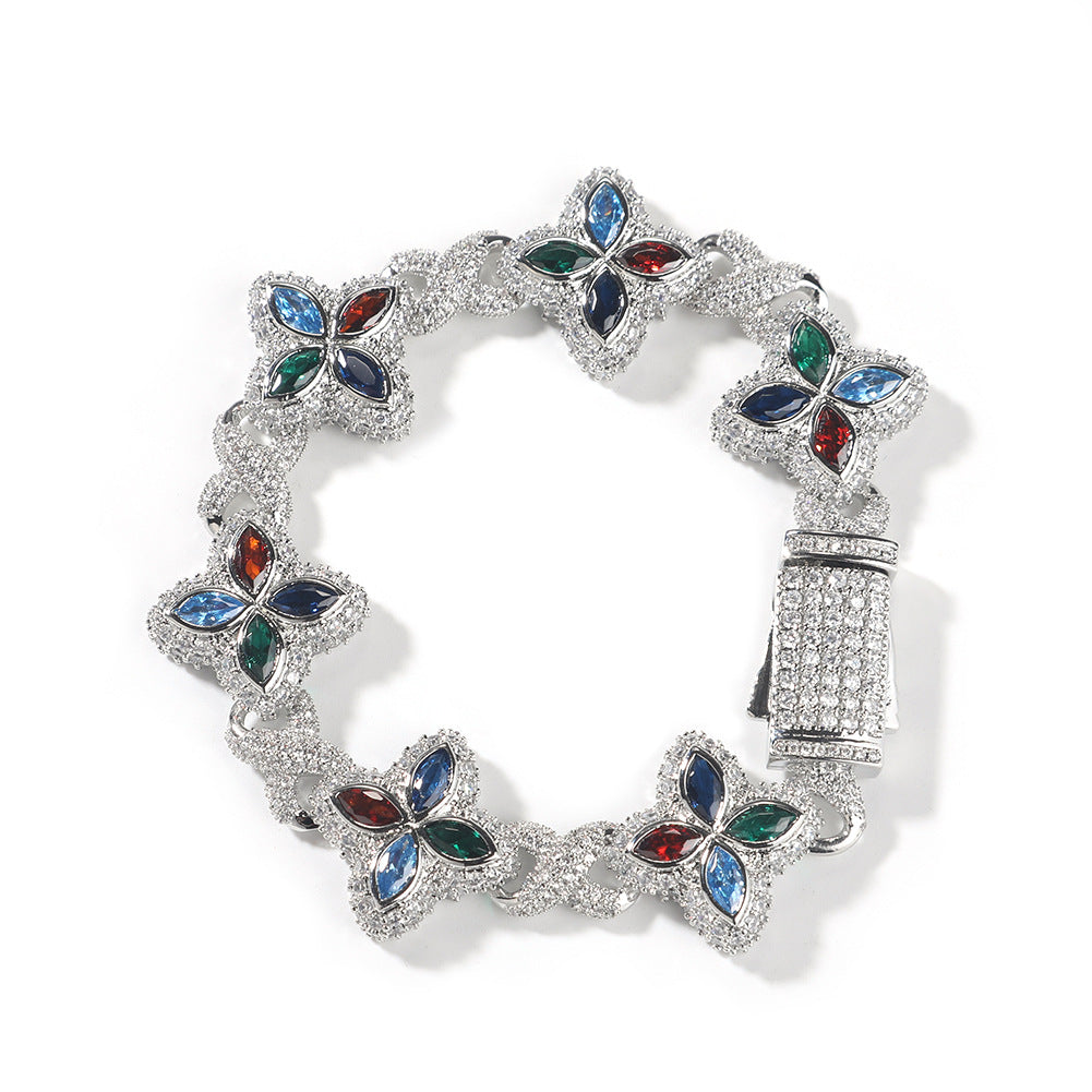 Hip-hop zircon colored infinite four-leaf clover bracelet by nowadaysfashion