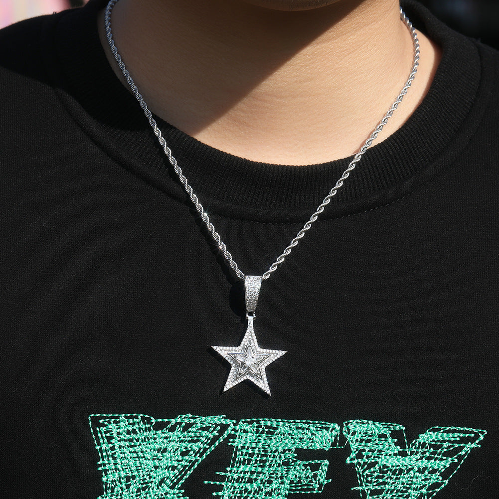 Hip-hop diamond-studded rotating five-pointed star necklace by nowadaysfashion