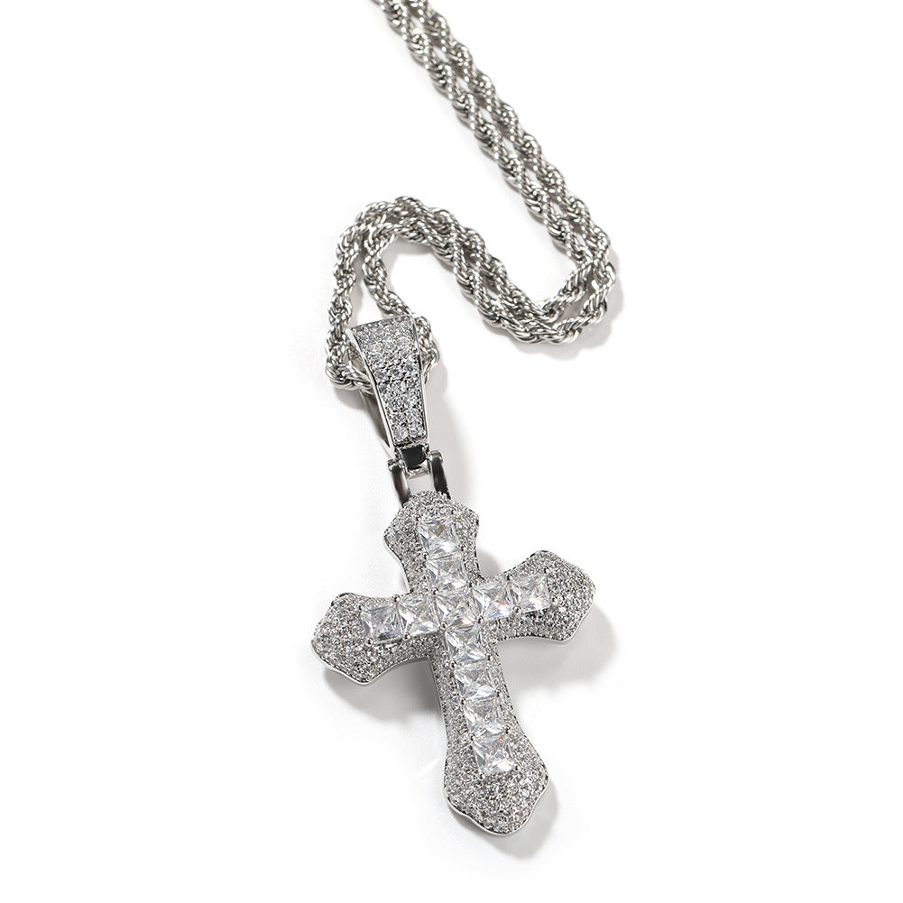 Hip-hop copper-inlaid purple zircon cross necklace by nowadaysfashion