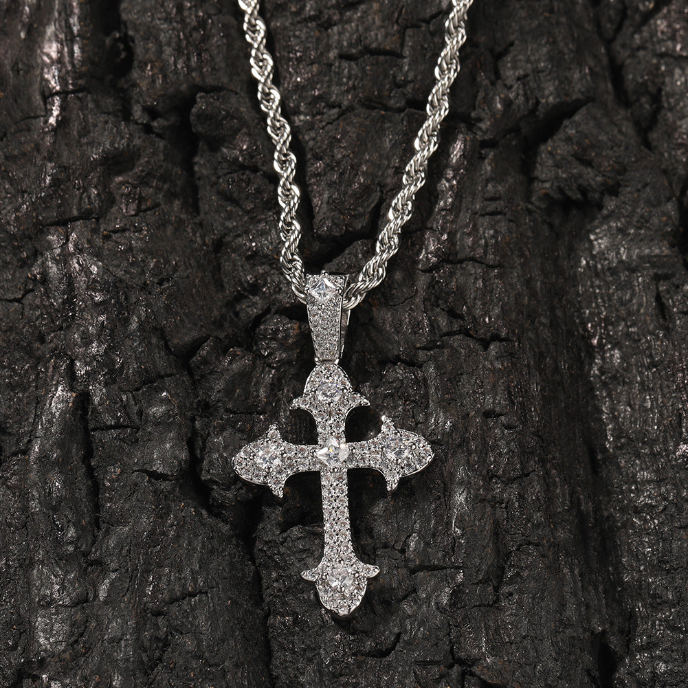 Hip-Hop Diamond-Encrusted Zircon Cross Necklace by nowadaysfashion