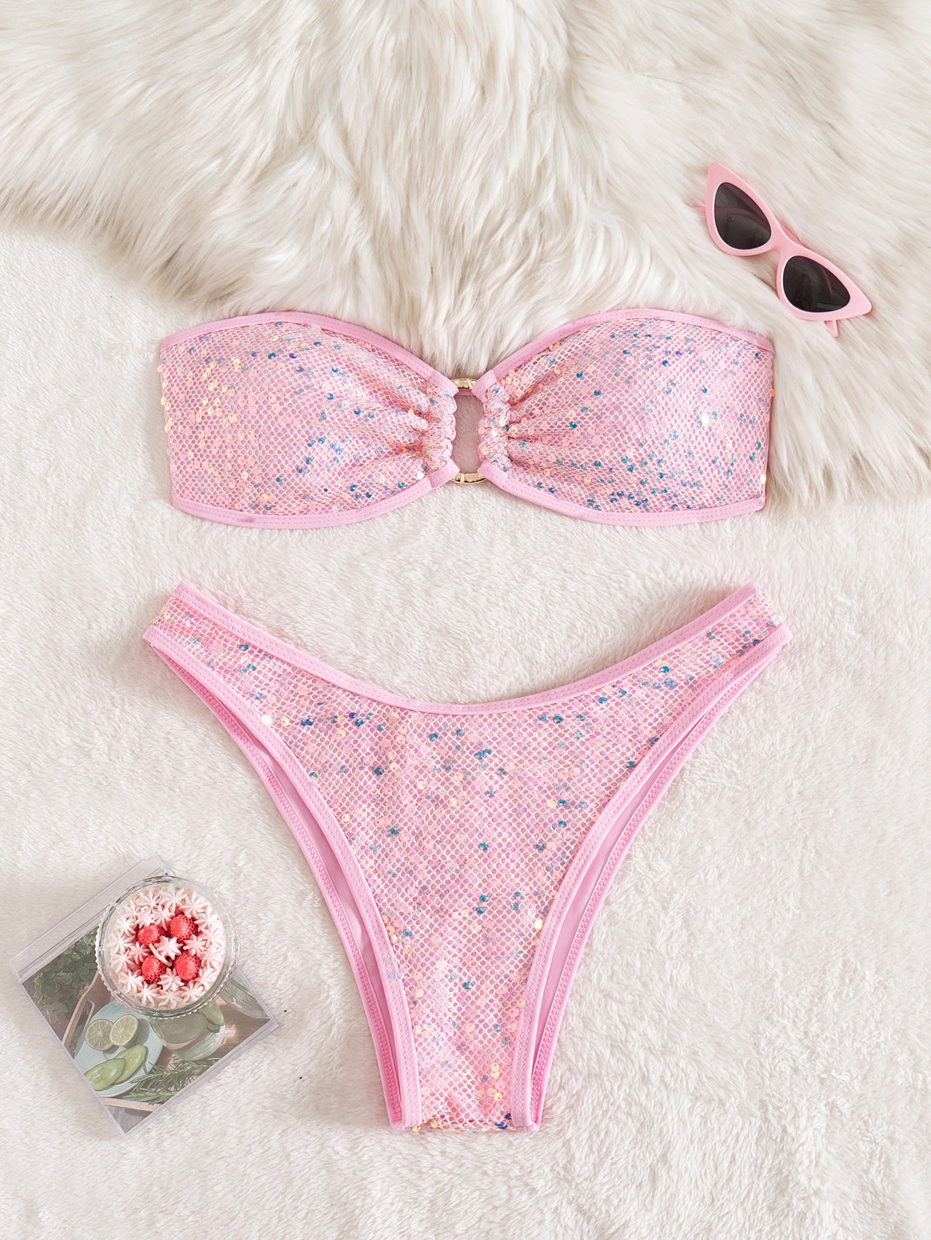 Split Sequ Solid Color Sexy Tube Top Banded Bikini by Bella Mia