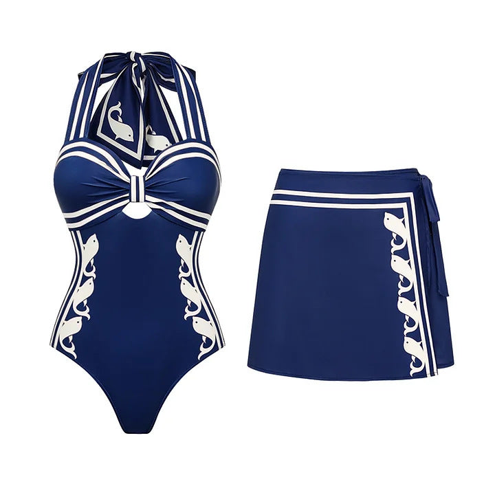 Swimsuit Navy Halter One Piece Swimsuit Set Women by Bella Mia