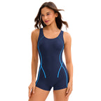 Solid Color Swimsuit Women Siamese Sports Boxer Sleeveless Conservative Swimming by Bella Mia