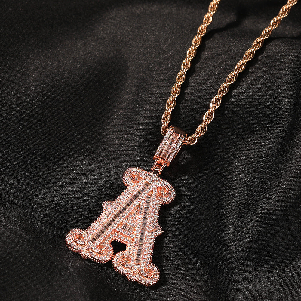Hip-hop fully diamond-encrusted spiky rock sugar letter necklace by nowadaysfashion