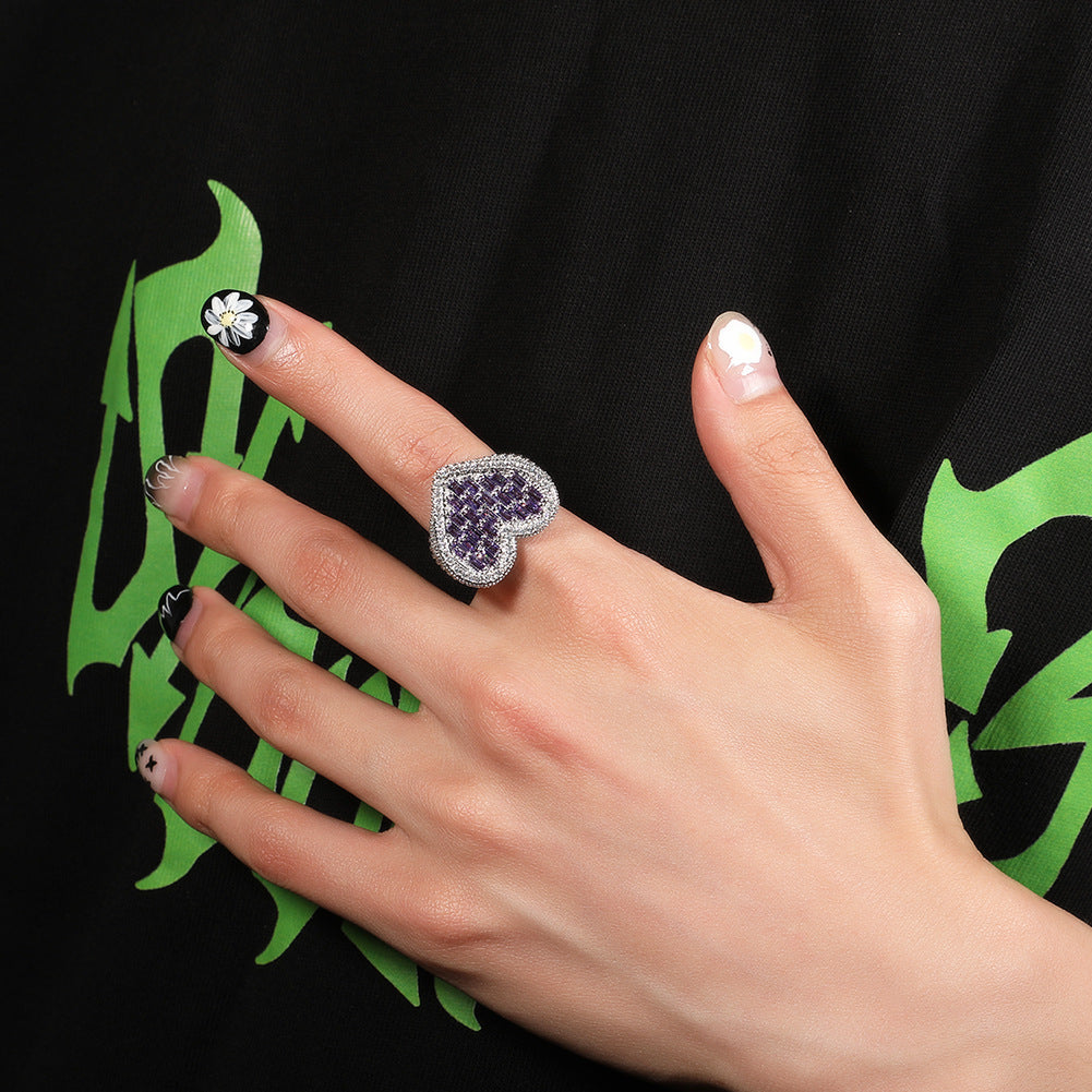 Hip-hop T-square heart-shaped zircon ring by nowadaysfashion
