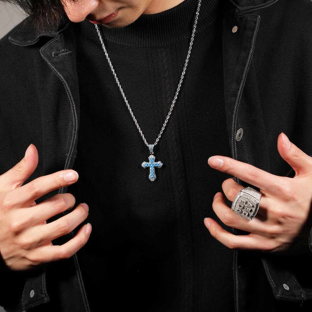 Blue Zircon Cross Hip-hop Necklace by nowadaysfashion
