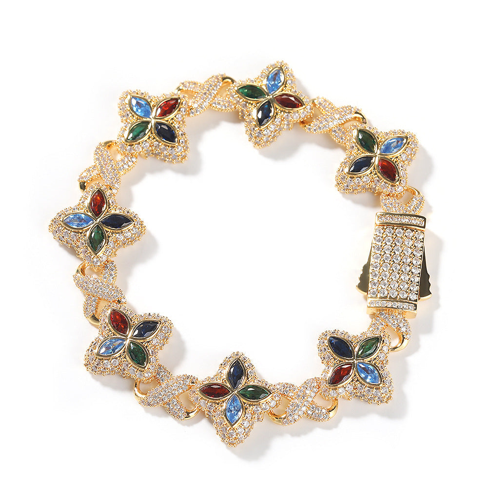 Hip-hop zircon colored infinite four-leaf clover bracelet by nowadaysfashion