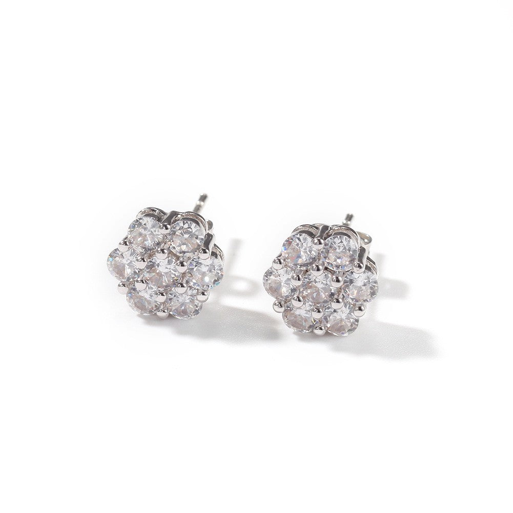 Hip Hop diamond-encrusted 925 silver stud earrings by nowadaysfashion