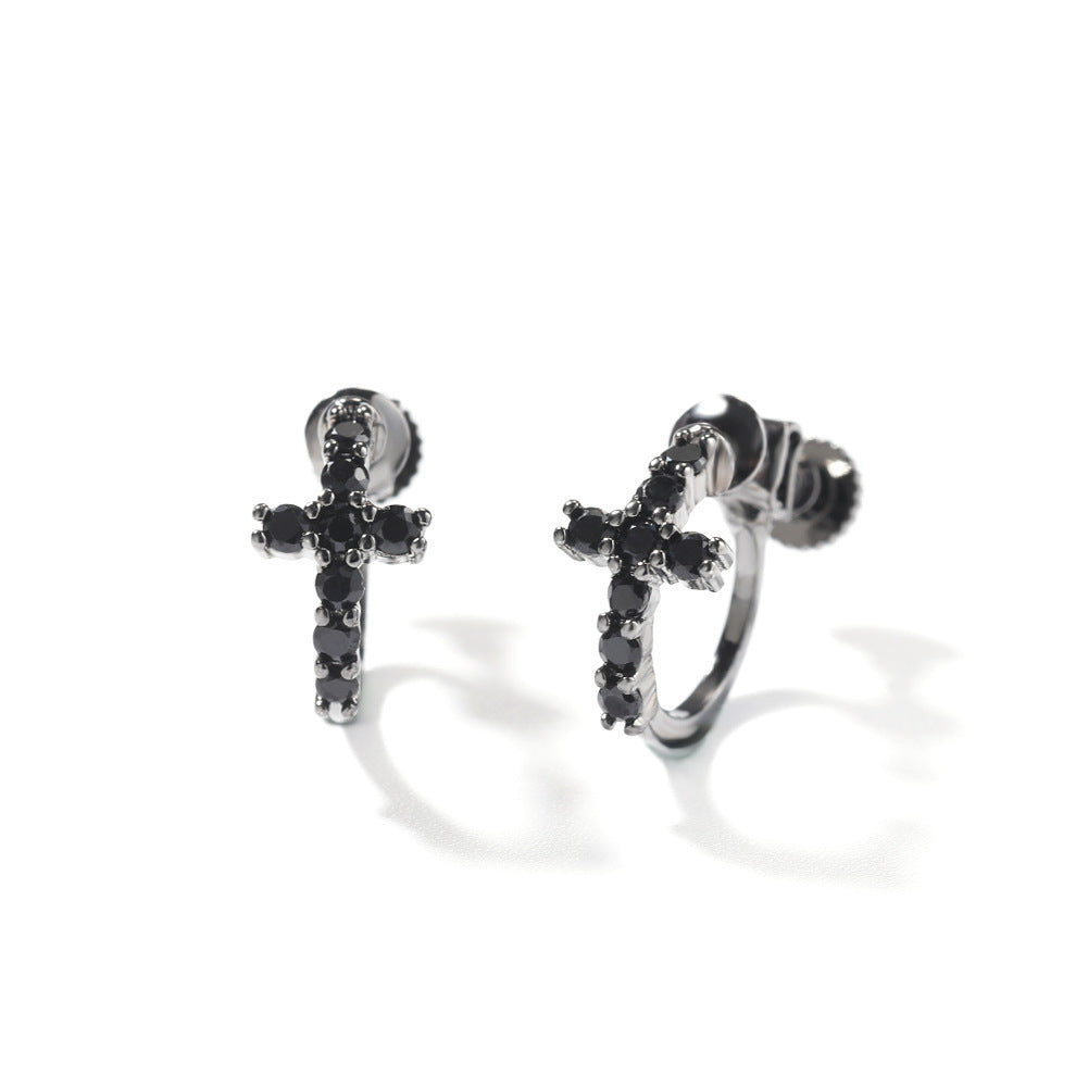 Hip Hop Zircon Black Spiral Clasp Cross Earrings by nowadaysfashion
