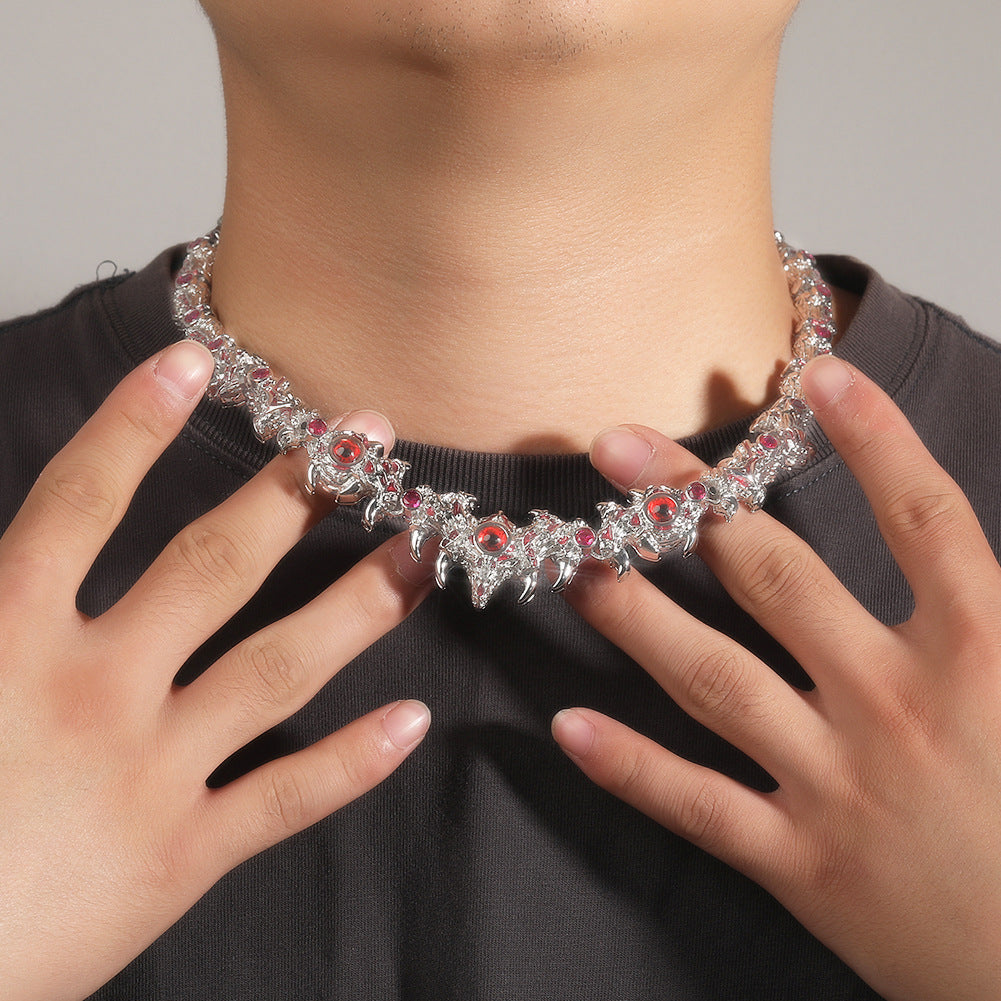 Hip-hop exaggerated spiky parasitic red-eyed thorn diamond-encrusted necklace by nowadaysfashion