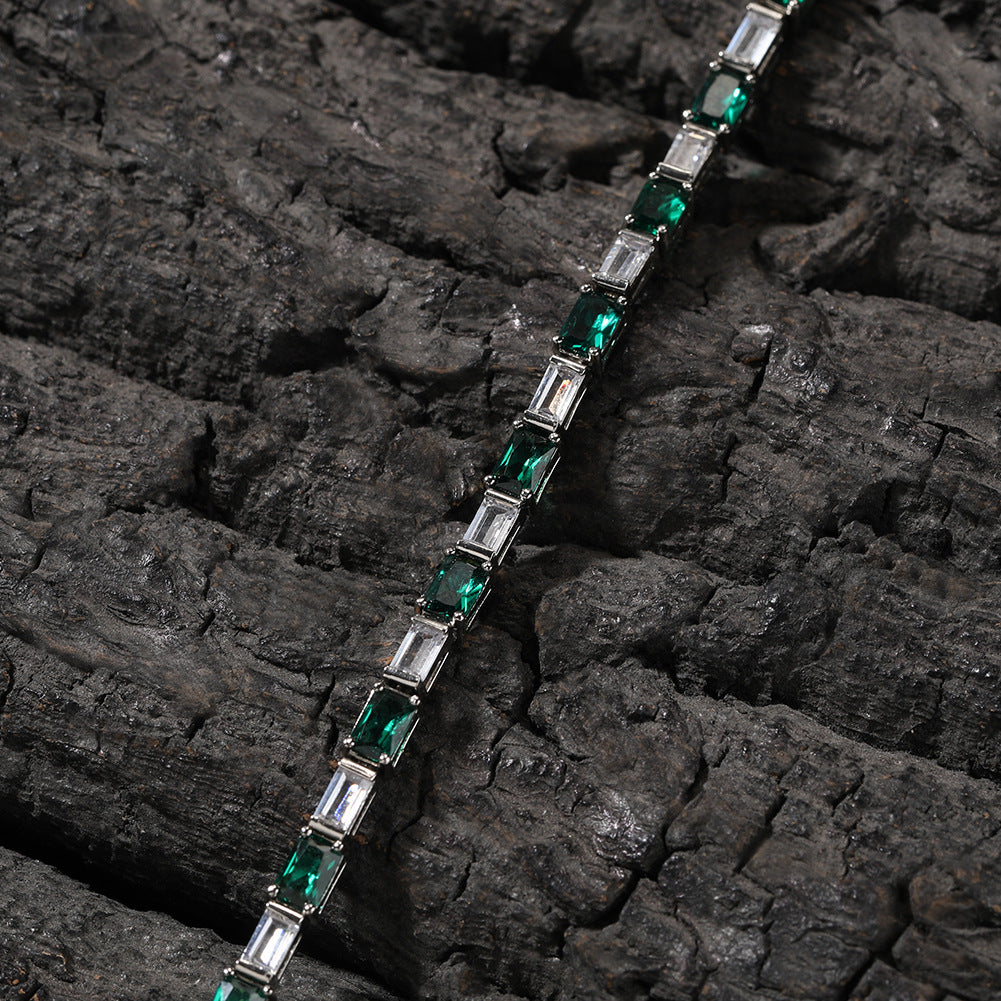 Hip-hop zircon-encrusted emerald color-matching tennis chain by nowadaysfashion