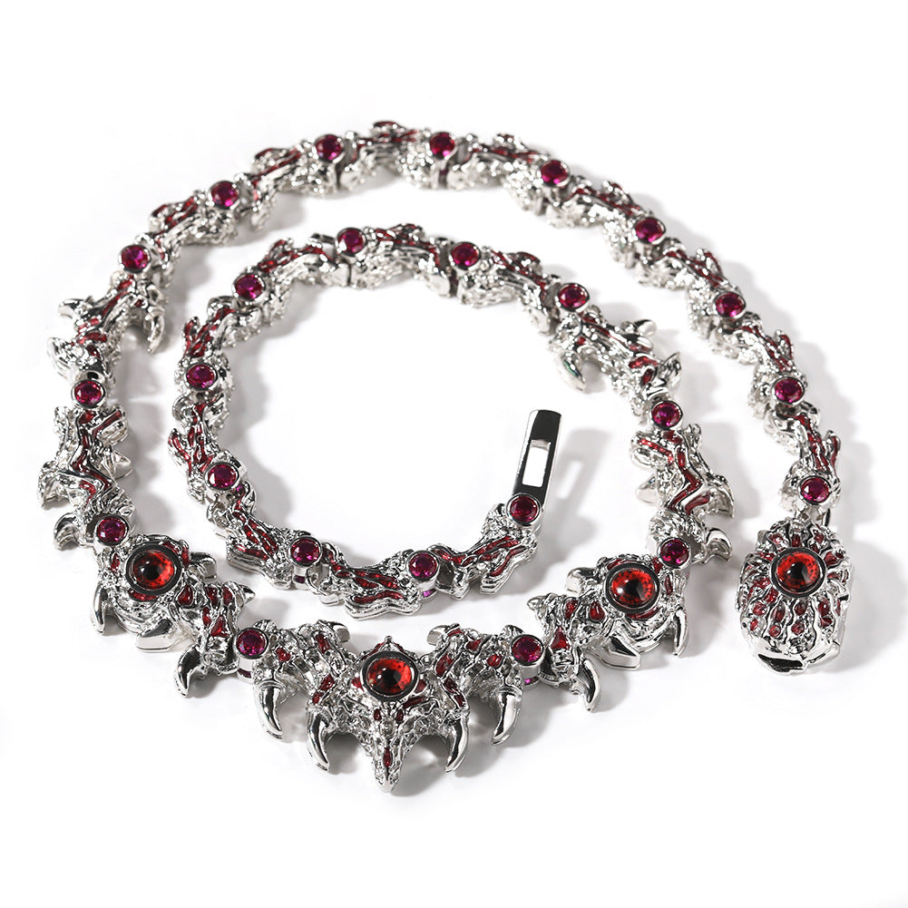 Hip-hop exaggerated spiky parasitic red-eyed thorn diamond-encrusted necklace by nowadaysfashion