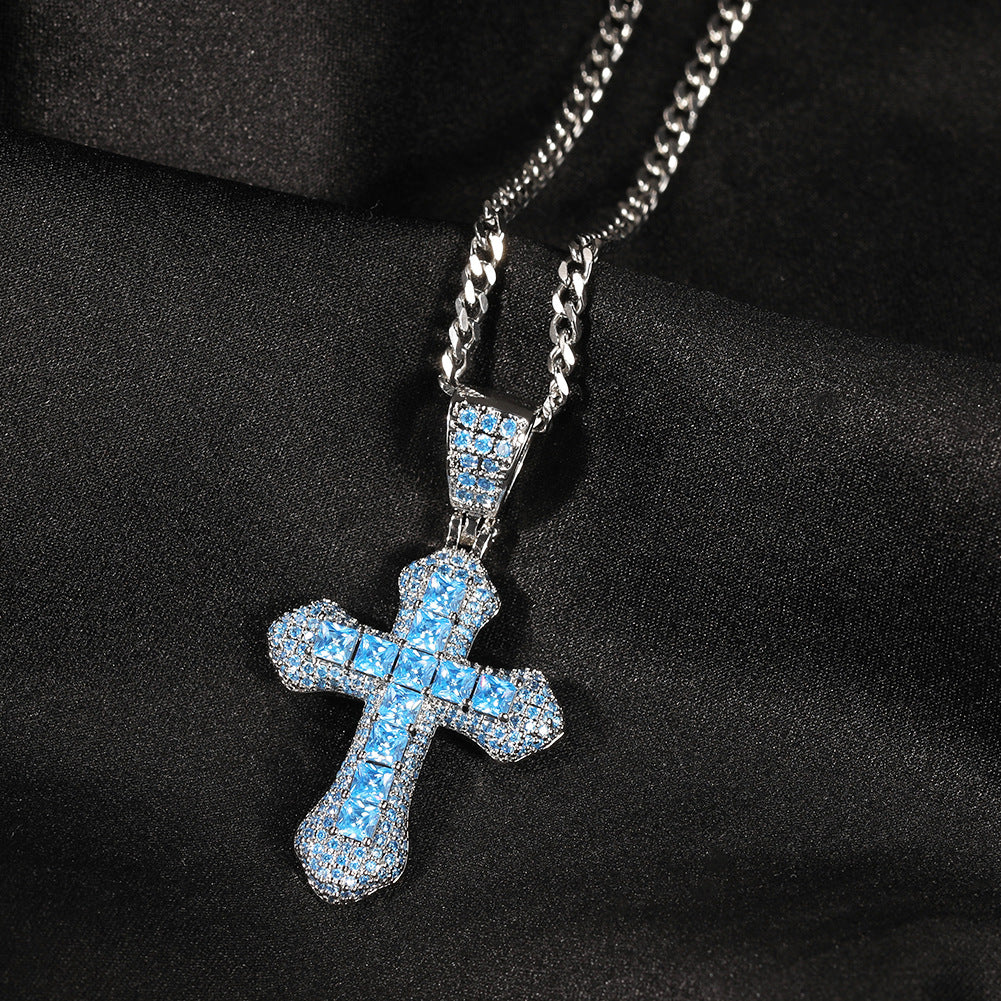 Blue Zircon Cross Hip-hop Necklace by nowadaysfashion