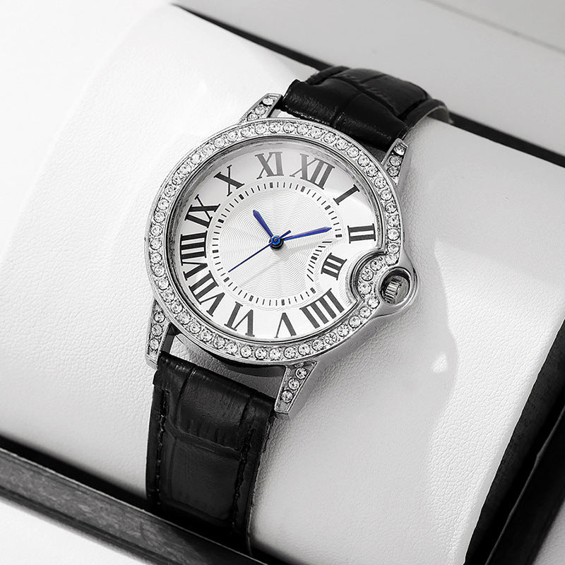 Fashion Diamond-Encrusted Women's Quartz Watch with Leather Strap by nowadaysfashion