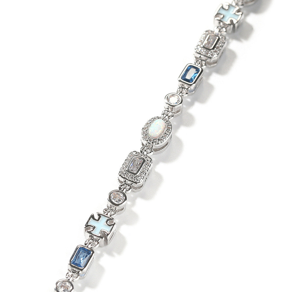 6mm blue colored gemstone bracelet with diamonds by nowadaysfashion