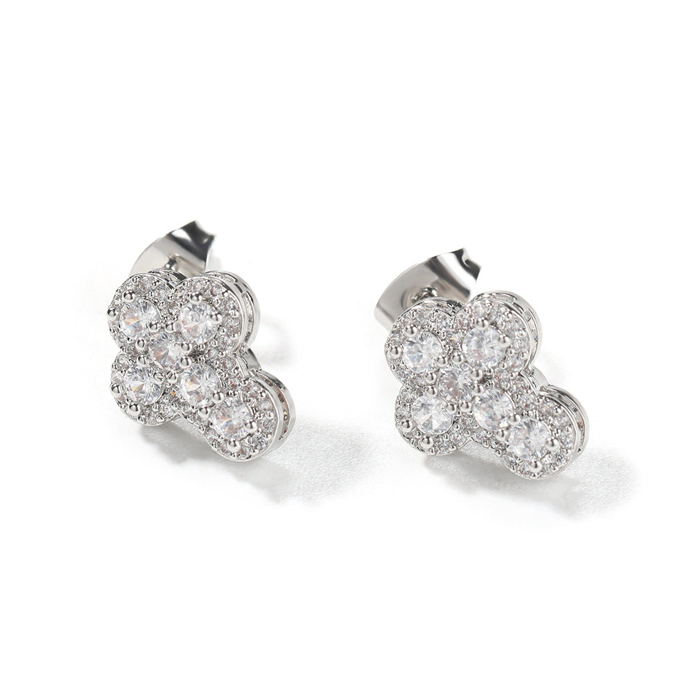 Hip-hop fashion diamond-encrusted cross stud earrings by nowadaysfashion