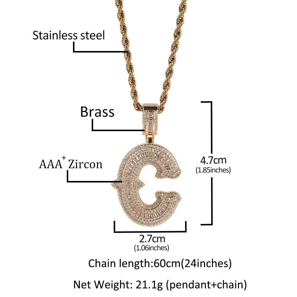Hip-hop fully diamond-encrusted spiky rock sugar letter necklace by nowadaysfashion