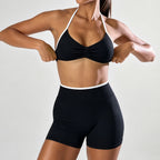 Color Block Seamless Tight Halter Back Beautifying Nylon Two Piece Yoga Sports Fitness Women by Bella Mia