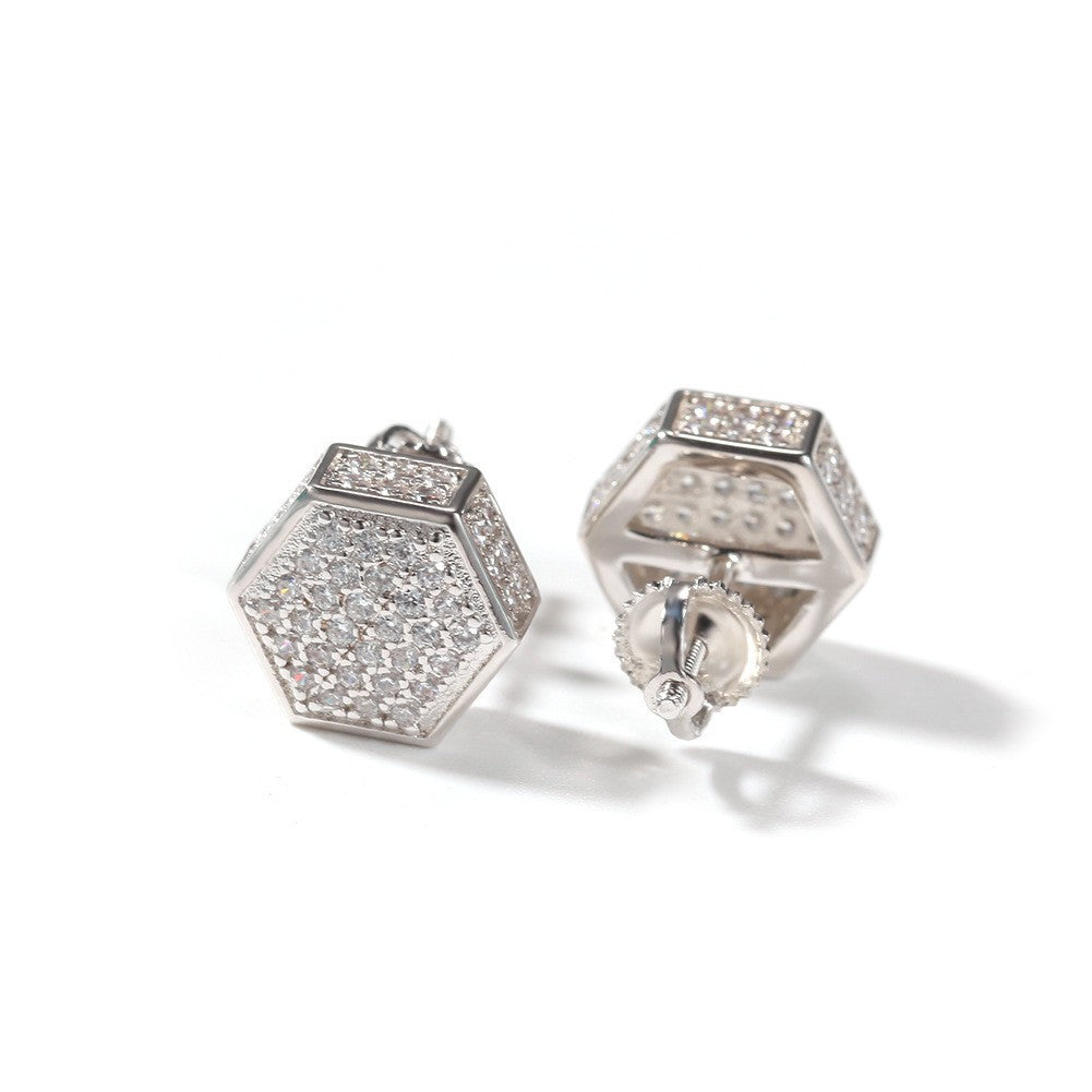 Hip Hop diamond-encrusted 925 silver stud earrings by nowadaysfashion