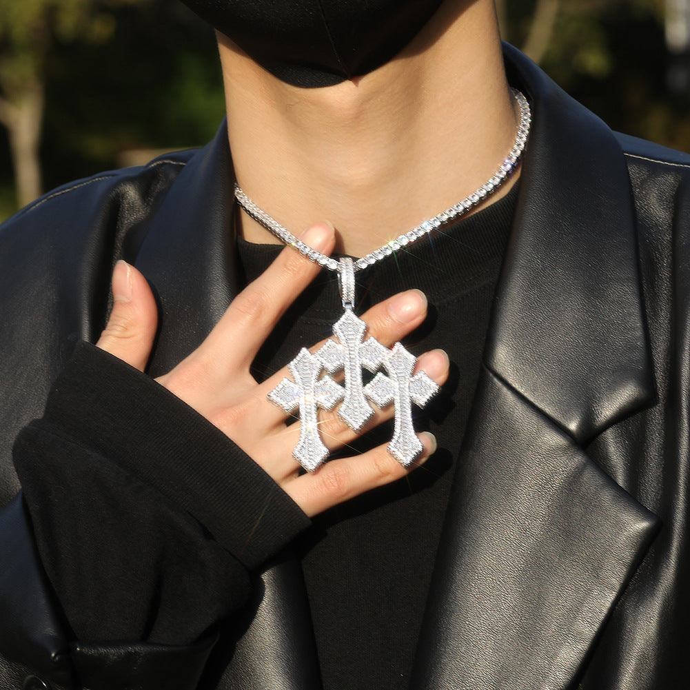 Retro Cross Square Zircon Inlay Necklace by nowadaysfashion