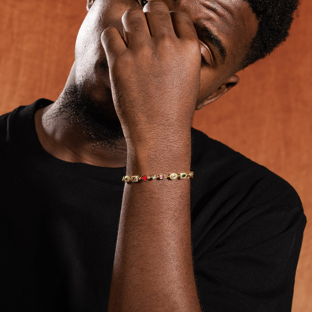 Hip-Hop Diamond-Encrusted 6mm Colored Gemstone Bracelet by nowadaysfashion